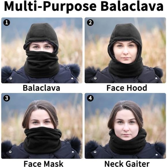 Winter Balaclava Fleece Hood Ski Mask for Women Kids, Thermal Face Cover Hat Cap - Picture 2 of 6